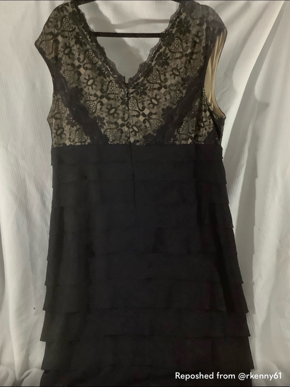 dressbarn Black Lace V-Neck Ruffle Midi Dress